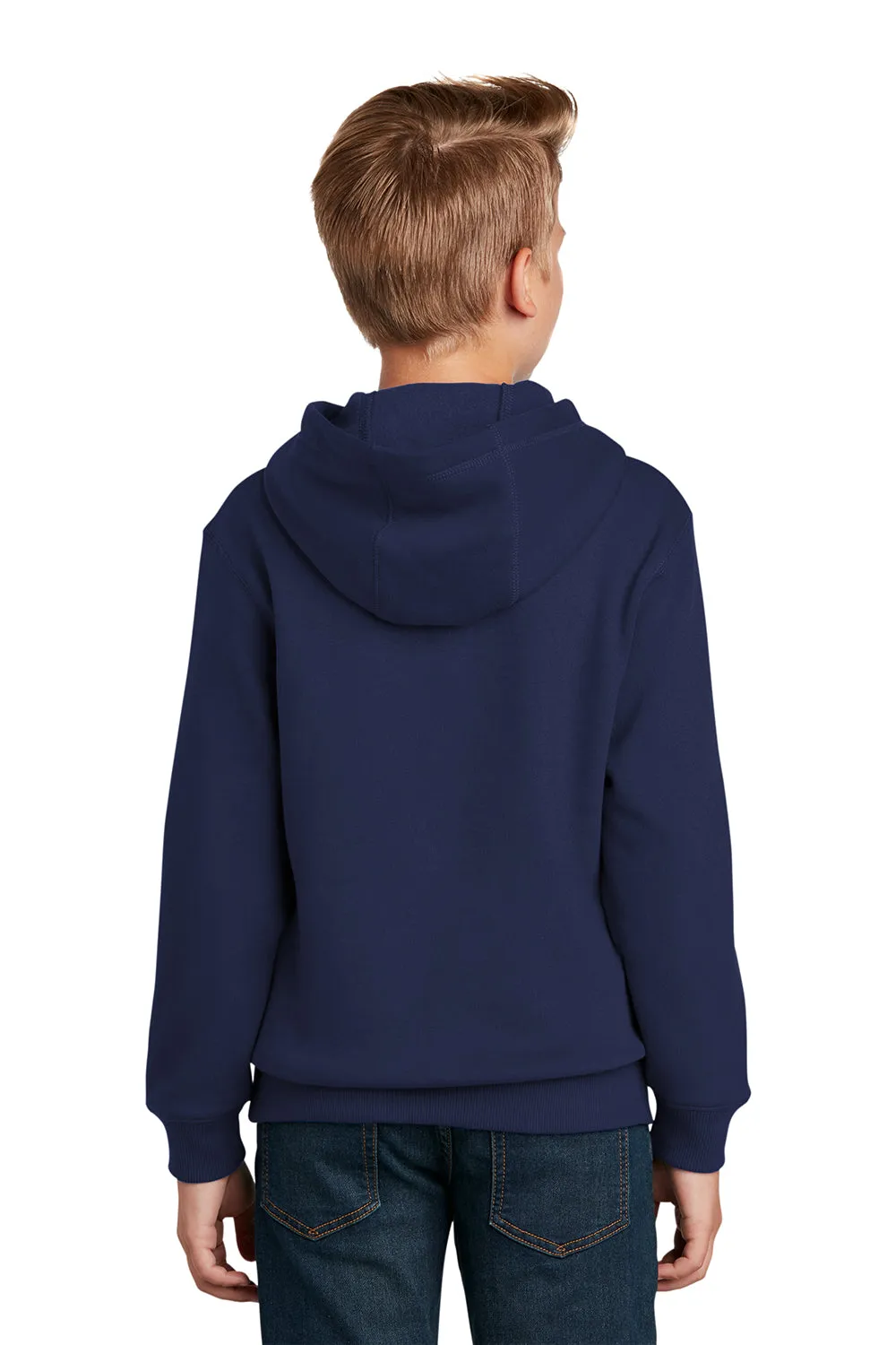Sport-Tek Youth Shrink Resistant Fleece Hooded Sweatshirt Hoodie w/ Pouch Pocket - True Navy Blue Clothing Sport-Tek