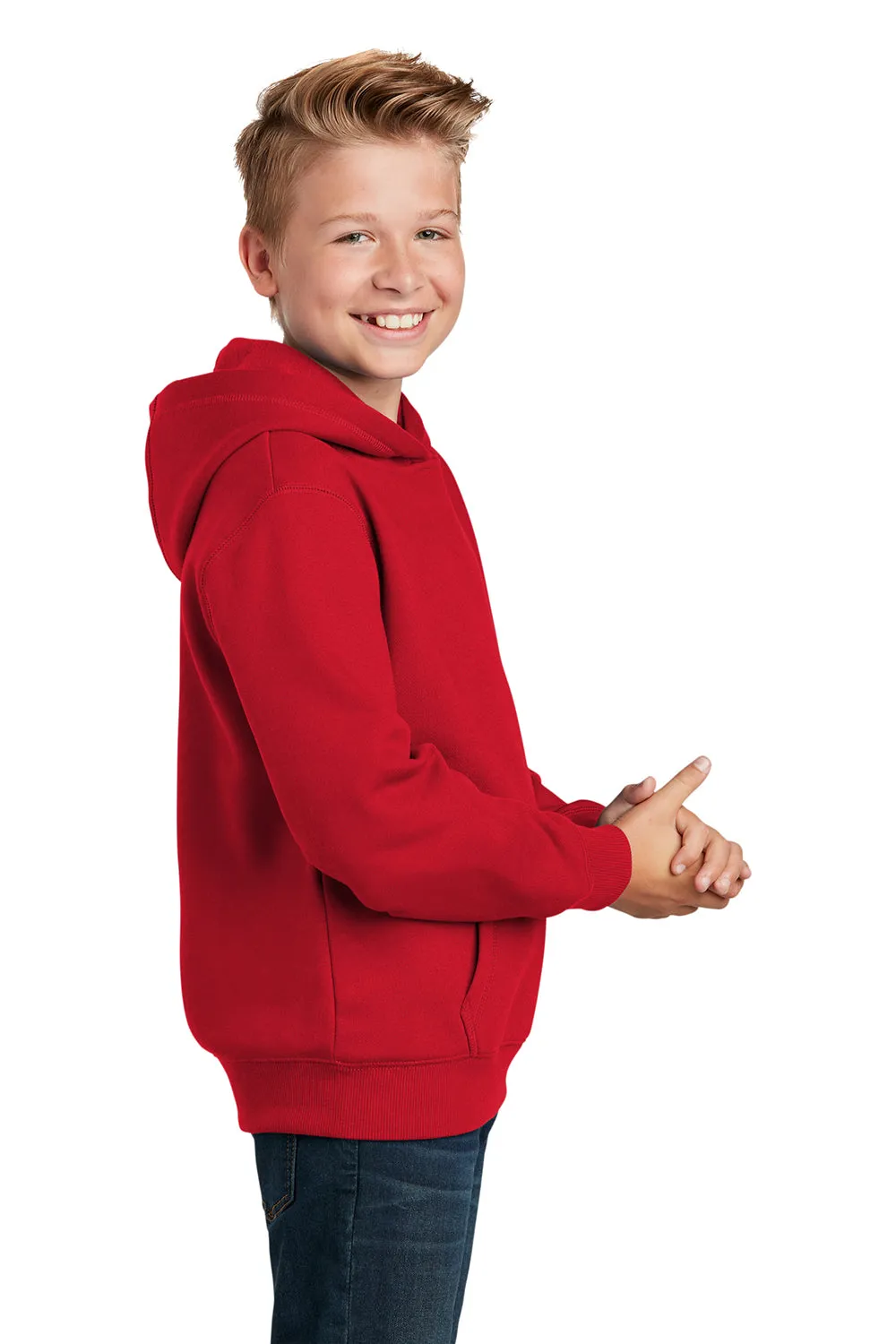 Sport-Tek Youth Shrink Resistant Fleece Hooded Sweatshirt Hoodie w/ Pouch Pocket - True Red