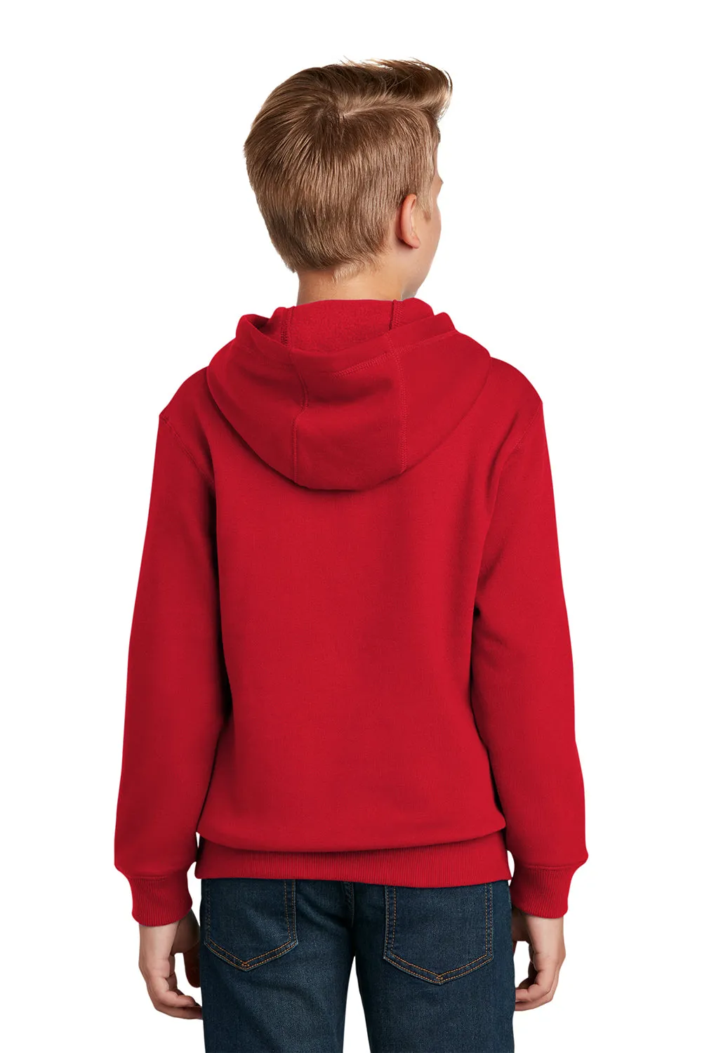 Sport-Tek Youth Shrink Resistant Fleece Hooded Sweatshirt Hoodie w/ Pouch Pocket - True Red