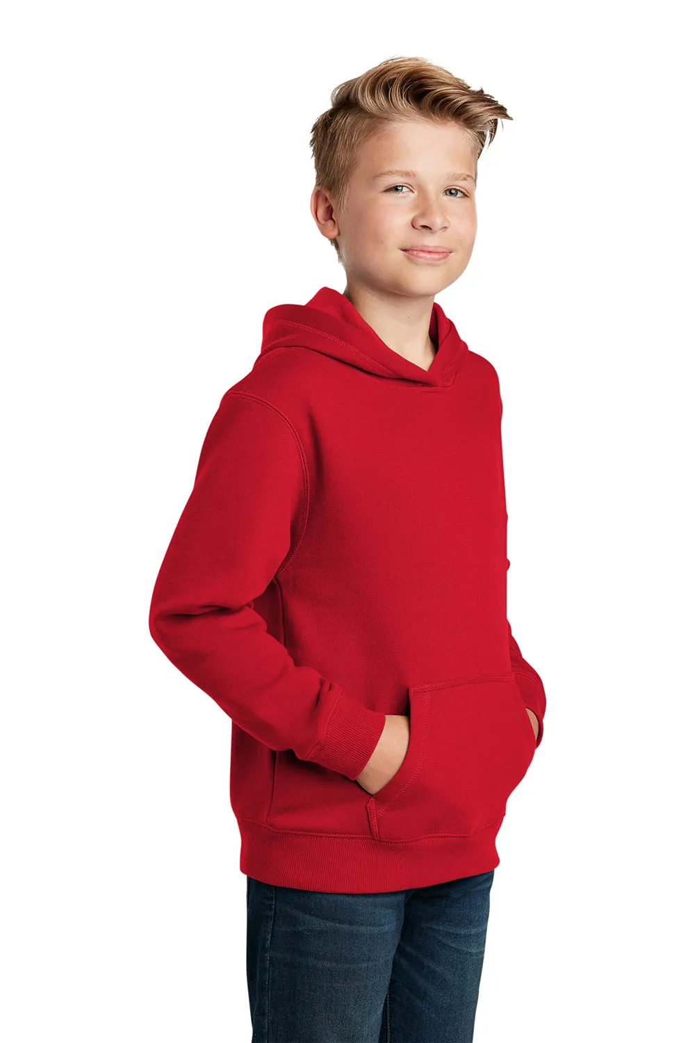 Sport-Tek Youth Shrink Resistant Fleece Hooded Sweatshirt Hoodie w/ Pouch Pocket - True Red