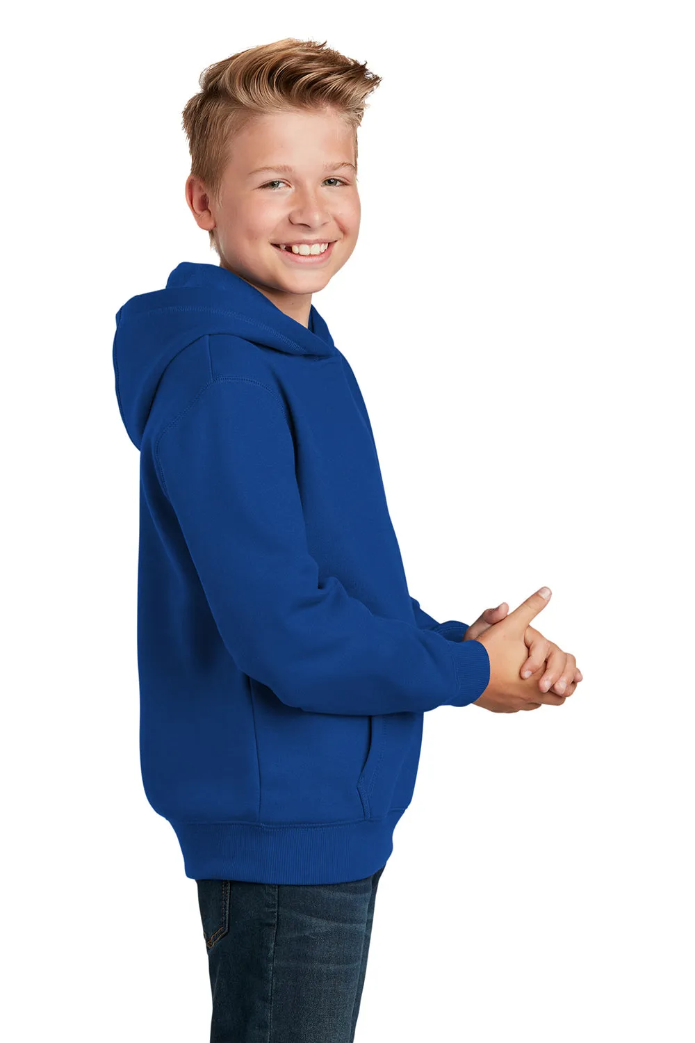 Sport-Tek Youth Shrink Resistant Fleece Hooded Sweatshirt Hoodie w/ Pouch Pocket - True Royal Blue