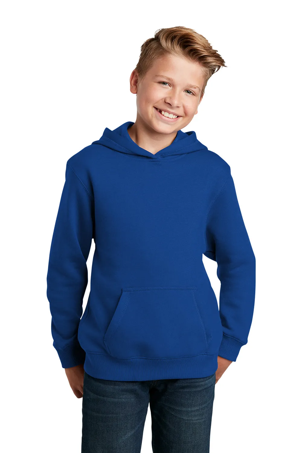 Sport-Tek Youth Shrink Resistant Fleece Hooded Sweatshirt Hoodie w/ Pouch Pocket - True Royal Blue