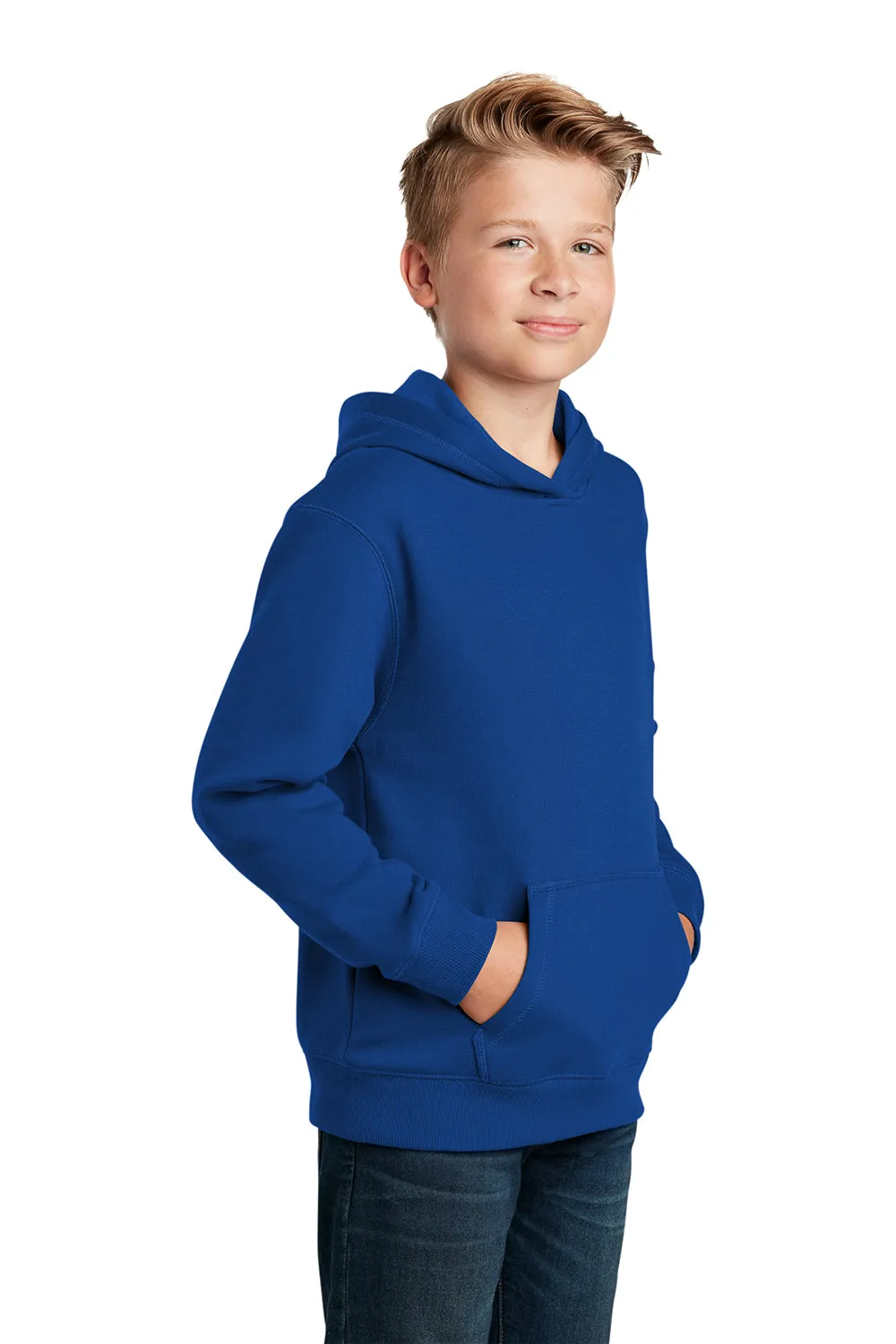 Sport-Tek Youth Shrink Resistant Fleece Hooded Sweatshirt Hoodie w/ Pouch Pocket - True Royal Blue