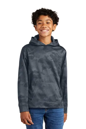 Sport-Tek Youth Sport-Wick CamoHex Moisture Wicking Fleece Hooded Sweatshirt Hoodie w/ Pouch Pocket - Dark Smoke Grey