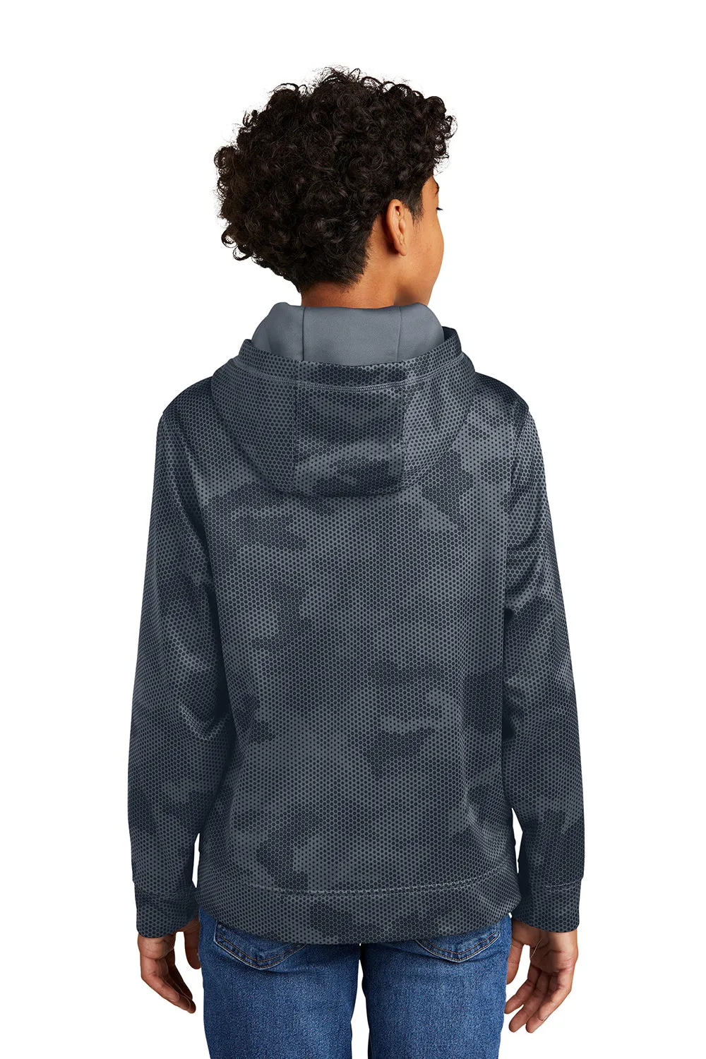 Sport-Tek Youth Sport-Wick CamoHex Moisture Wicking Fleece Hooded Sweatshirt Hoodie w/ Pouch Pocket - Dark Smoke Grey