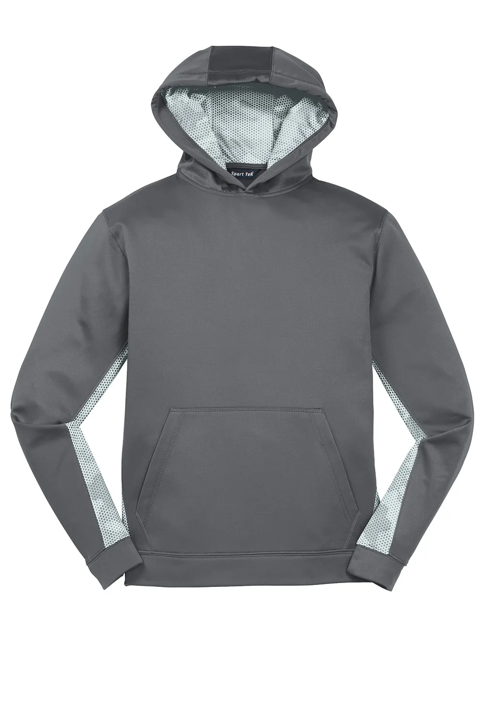 Sport-Tek Youth Sport-Wick CamoHex Moisture Wicking Fleece Hooded Sweatshirt Hoodie w/ Pouch Pocket - Dark Smoke Grey/White