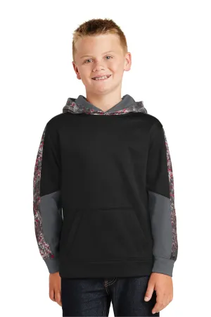 Sport-Tek Youth Sport-Wick Mineral Freeze Moisture Wicking Fleece Hooded Sweatshirt Hoodie w/ Pouch Pocket - Black/Deep Red - Closeout