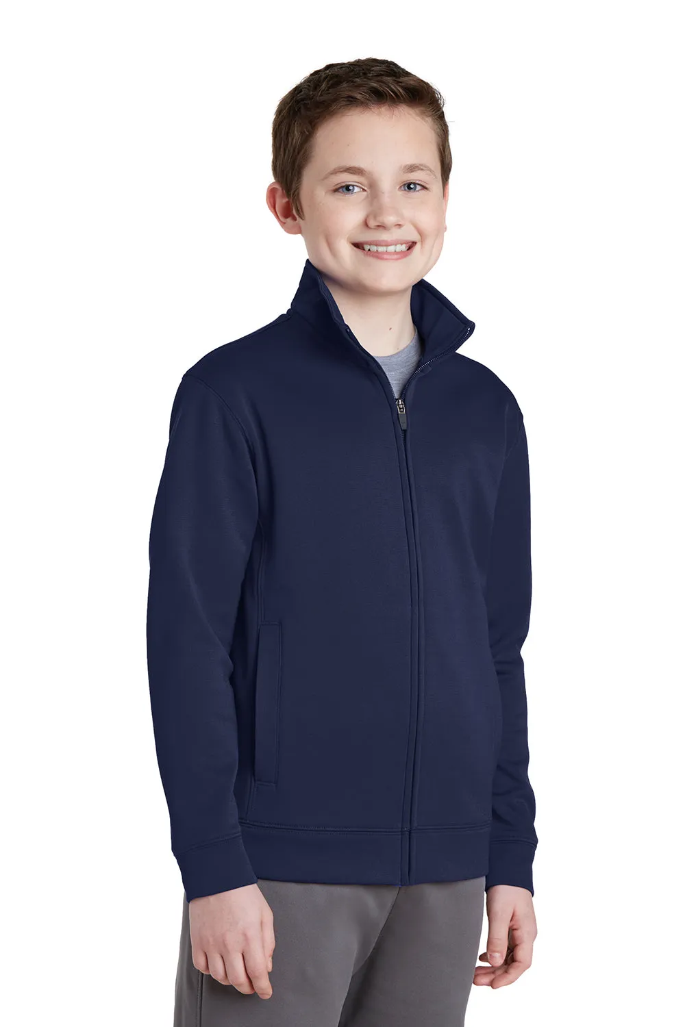 Sport-Tek Youth Sport-Wick Moisture Wicking Fleece Full Zip Sweatshirt w/ Pockets - Navy Blue