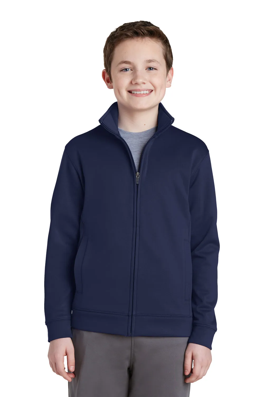 Sport-Tek Youth Sport-Wick Moisture Wicking Fleece Full Zip Sweatshirt w/ Pockets - Navy Blue