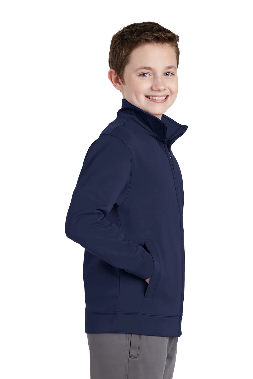 Sport-Tek Youth Sport-Wick Moisture Wicking Fleece Full Zip Sweatshirt w/ Pockets - Navy Blue