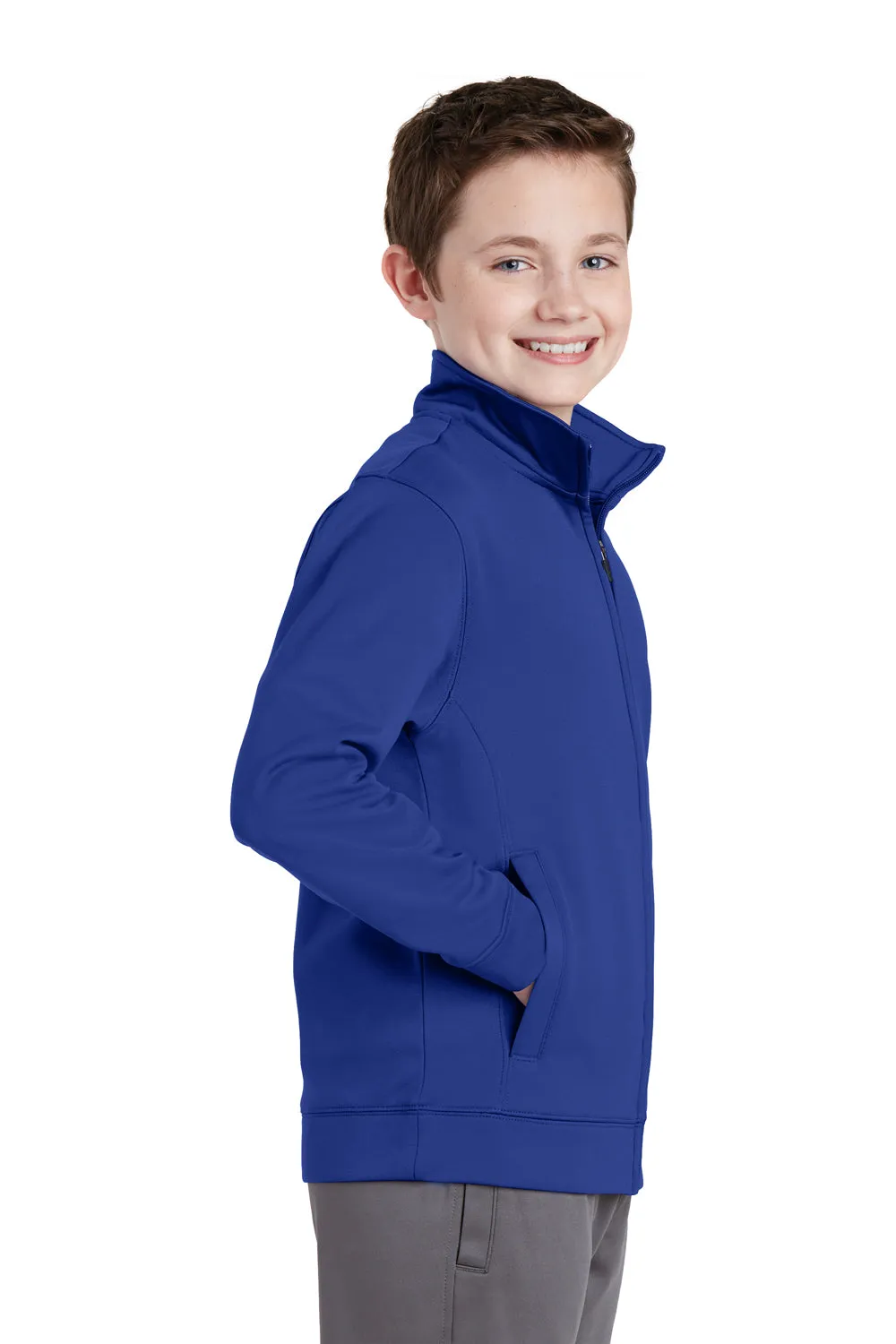 Sport-Tek Youth Sport-Wick Moisture Wicking Fleece Full Zip Sweatshirt w/ Pockets - True Royal Blue