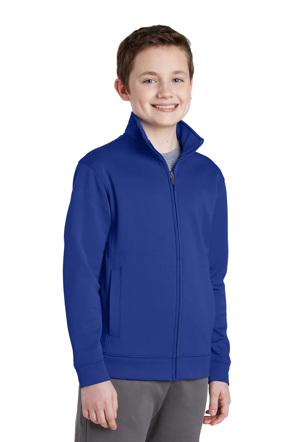 Sport-Tek Youth Sport-Wick Moisture Wicking Fleece Full Zip Sweatshirt w/ Pockets - True Royal Blue