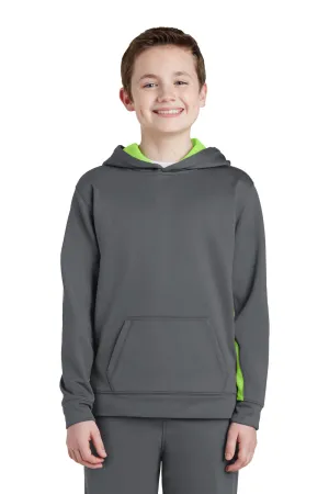 Sport-Tek Youth Sport-Wick Moisture Wicking Fleece Hooded Sweatshirt Hoodie w/ Pouch Pocket - Dark Smoke Grey/Lime Shock Green - Closeout