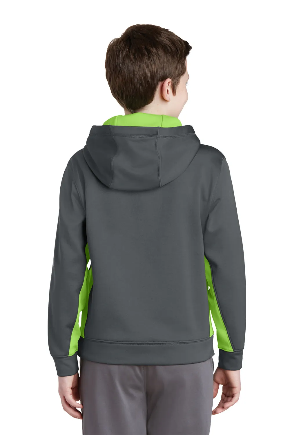 Sport-Tek Youth Sport-Wick Moisture Wicking Fleece Hooded Sweatshirt Hoodie w/ Pouch Pocket - Dark Smoke Grey/Lime Shock Green - Closeout