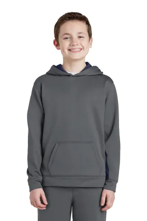Sport-Tek Youth Sport-Wick Moisture Wicking Fleece Hooded Sweatshirt Hoodie w/ Pouch Pocket - Dark Smoke Grey/True Navy Blue