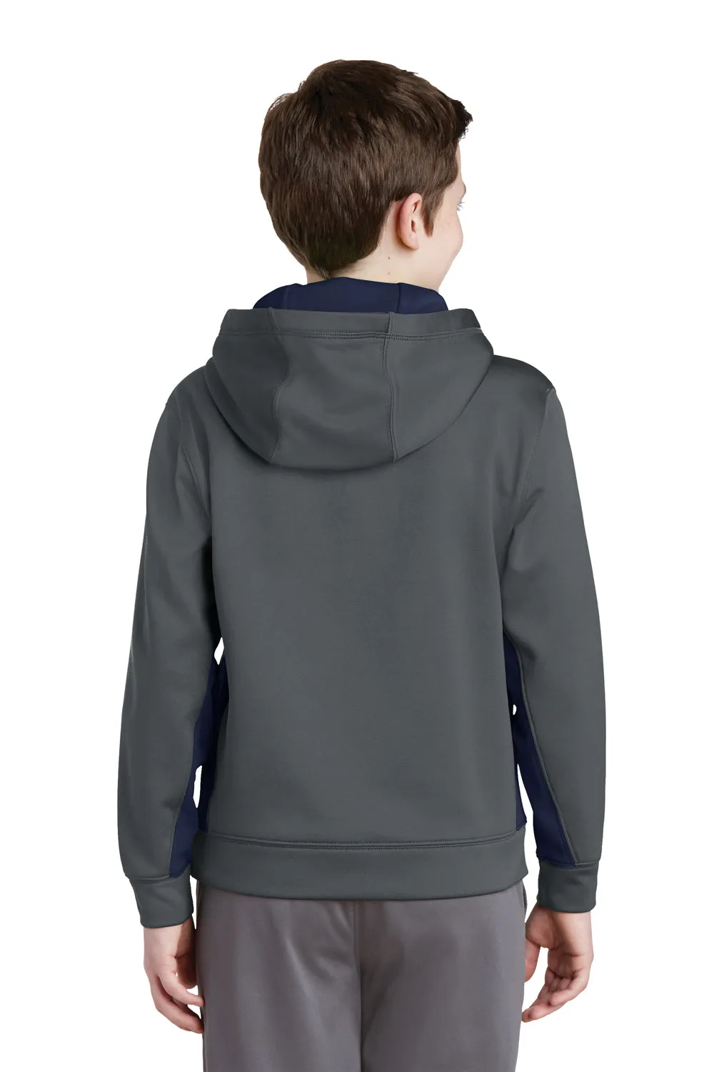 Sport-Tek Youth Sport-Wick Moisture Wicking Fleece Hooded Sweatshirt Hoodie w/ Pouch Pocket - Dark Smoke Grey/True Navy Blue