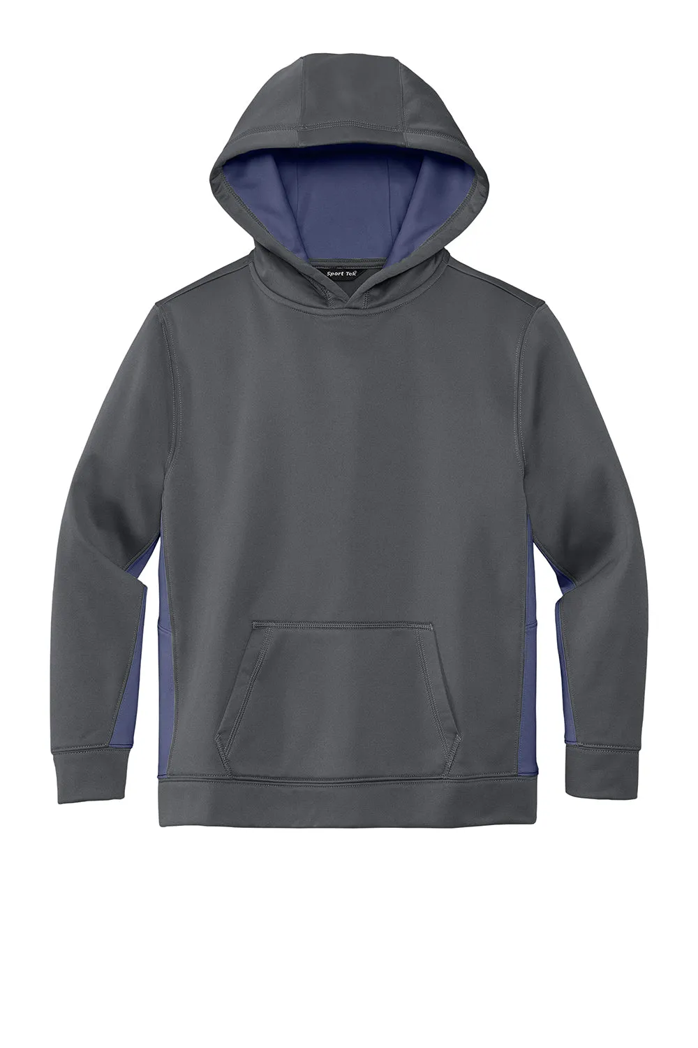 Sport-Tek Youth Sport-Wick Moisture Wicking Fleece Hooded Sweatshirt Hoodie w/ Pouch Pocket - Dark Smoke Grey/True Navy Blue