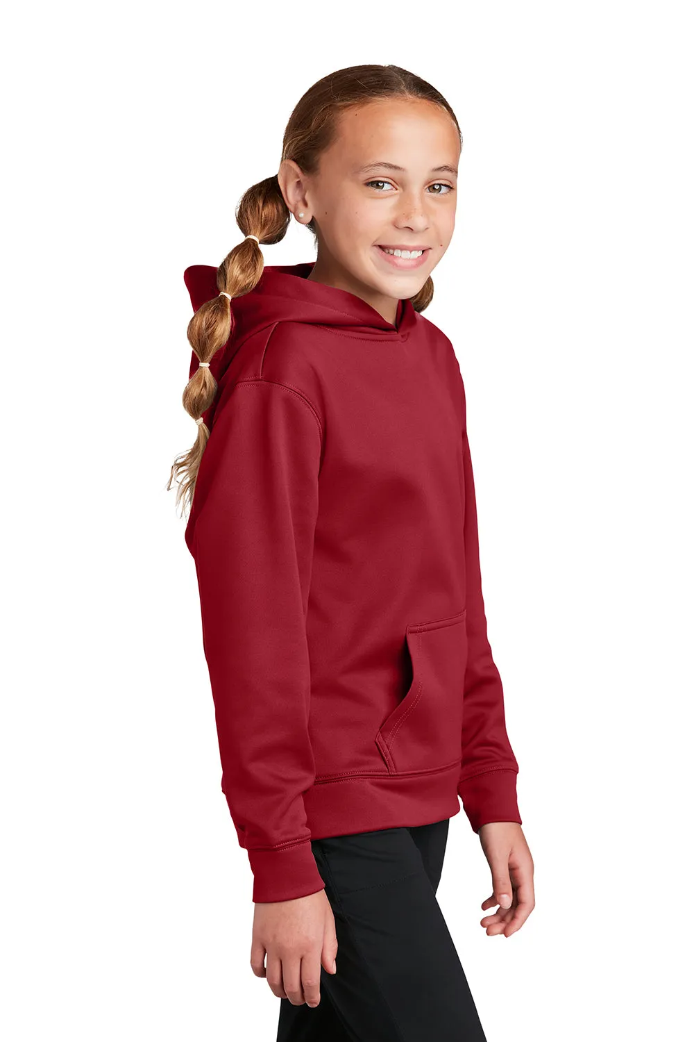 Sport-Tek Youth Sport-Wick Moisture Wicking Fleece Hooded Sweatshirt Hoodie w/ Pouch Pocket - Deep Red
