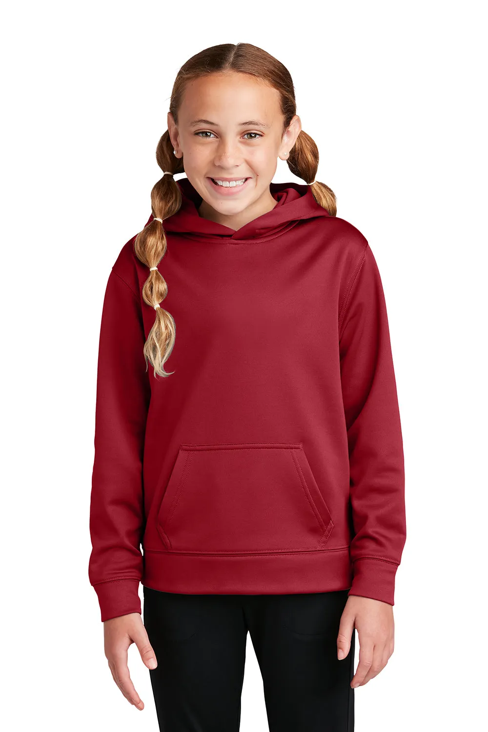 Sport-Tek Youth Sport-Wick Moisture Wicking Fleece Hooded Sweatshirt Hoodie w/ Pouch Pocket - Deep Red