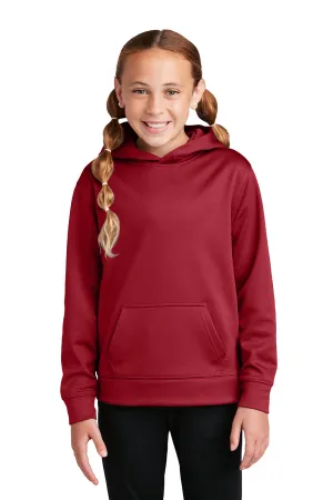 Sport-Tek Youth Sport-Wick Moisture Wicking Fleece Hooded Sweatshirt Hoodie w/ Pouch Pocket - Deep Red