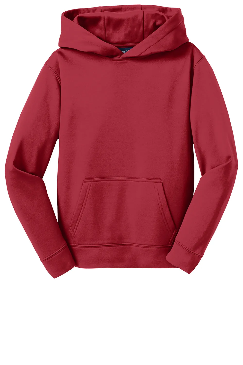 Sport-Tek Youth Sport-Wick Moisture Wicking Fleece Hooded Sweatshirt Hoodie w/ Pouch Pocket - Deep Red