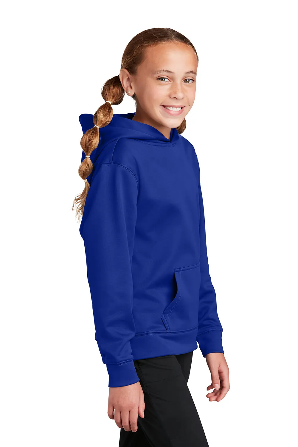 Sport-Tek Youth Sport-Wick Moisture Wicking Fleece Hooded Sweatshirt Hoodie w/ Pouch Pocket - True Royal Blue