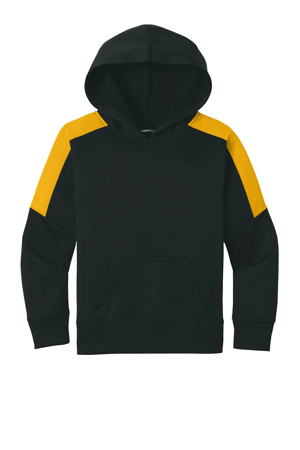 Sport-Tek Youth Sport-Wick Moisture Wicking United Fleece Hooded Sweatshirt Hoodie w/ Pouch Pocket - Black/Gold