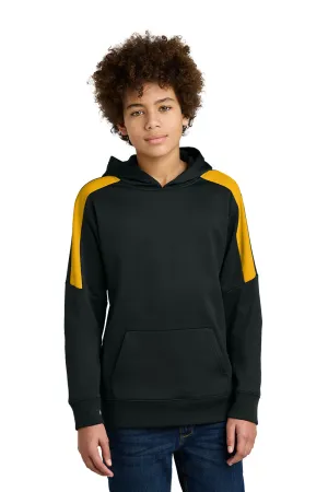 Sport-Tek Youth Sport-Wick Moisture Wicking United Fleece Hooded Sweatshirt Hoodie w/ Pouch Pocket - Black/Gold
