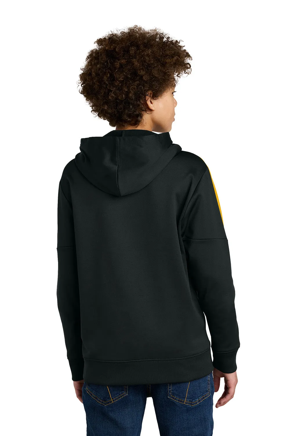 Sport-Tek Youth Sport-Wick Moisture Wicking United Fleece Hooded Sweatshirt Hoodie w/ Pouch Pocket - Black/Gold
