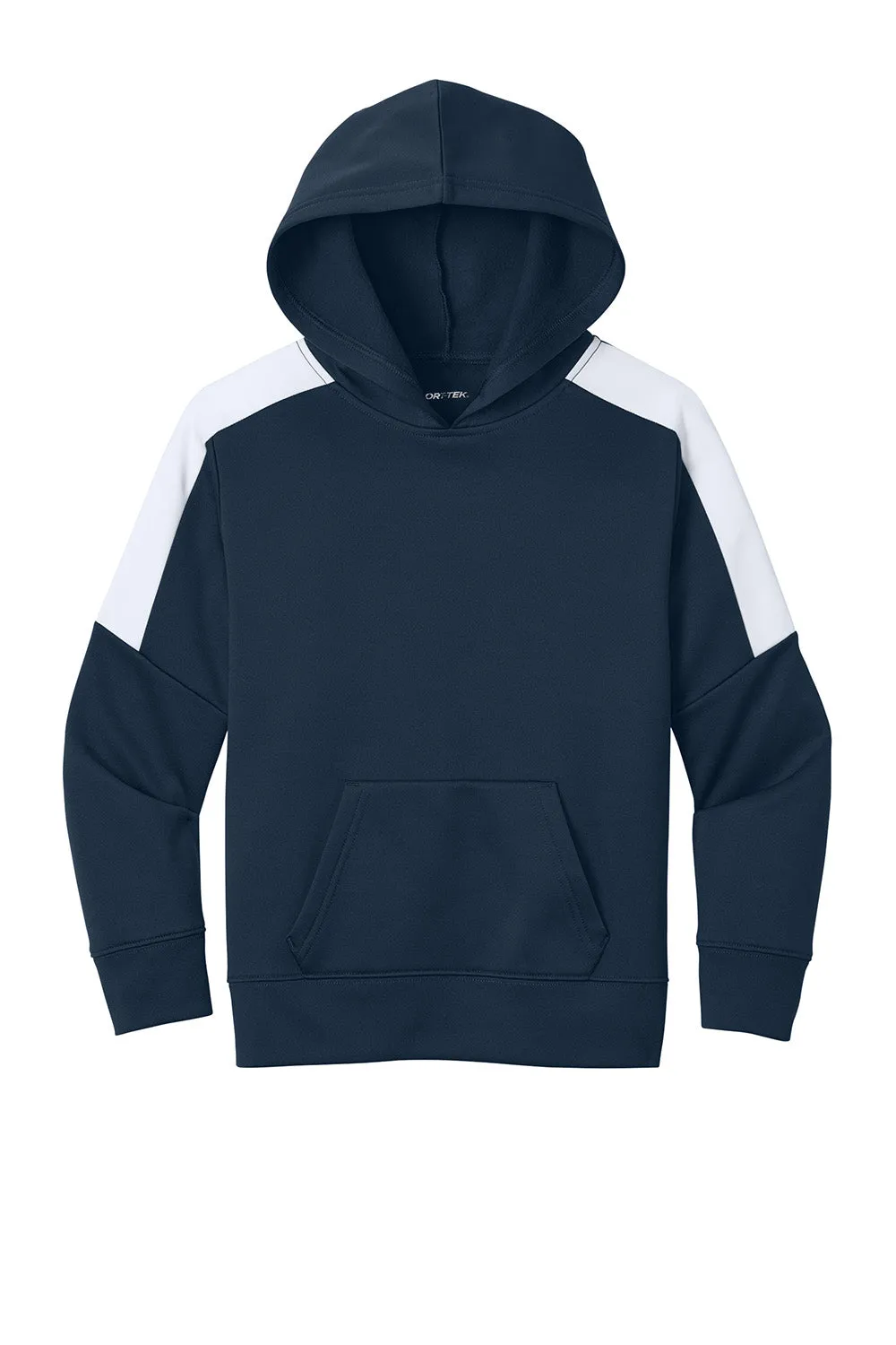 Sport-Tek Youth Sport-Wick Moisture Wicking United Fleece Hooded Sweatshirt Hoodie w/ Pouch Pocket - Navy Blue/White