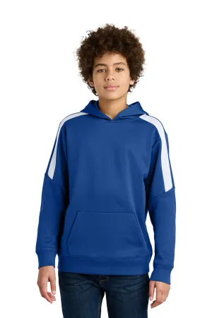 Sport-Tek Youth Sport-Wick Moisture Wicking United Fleece Hooded Sweatshirt Hoodie w/ Pouch Pocket - True Royal Blue/White