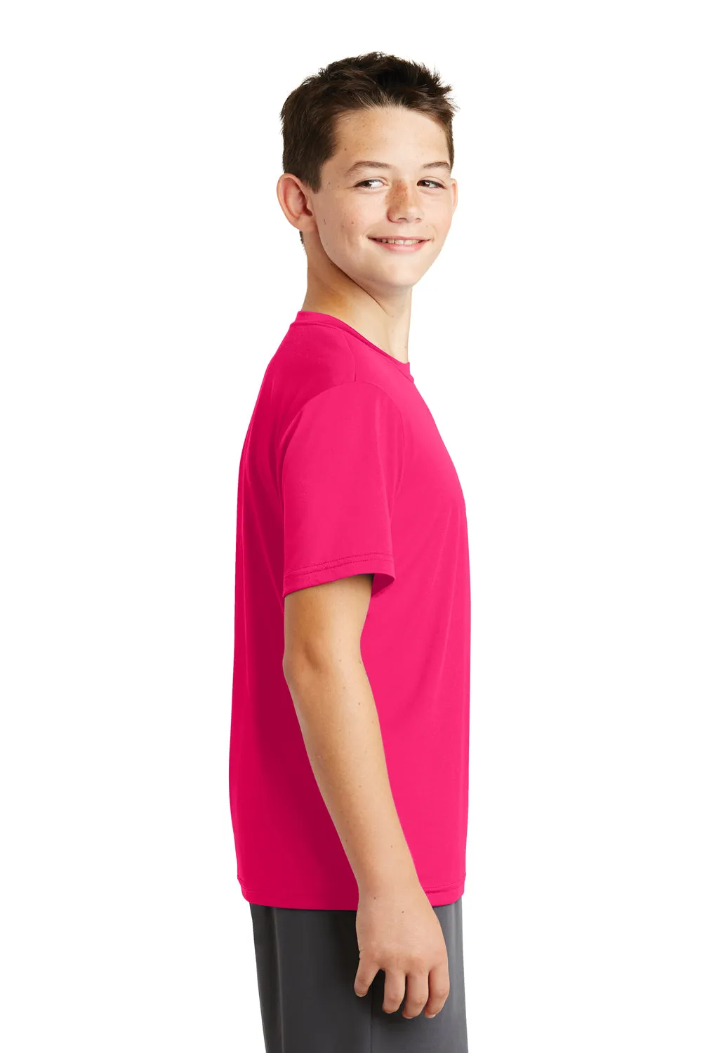 Sport-Tek Youth Tough Moisture Wicking Short Sleeve Crewneck T-Shirt - Raspberry Pink - Closeout