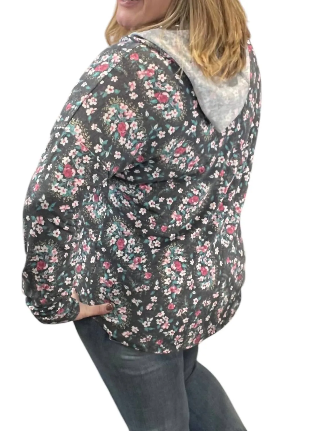 Spring Floral Hoodie In Black