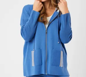 Stripe Detail Zip Up Hoodie In Denim/multi