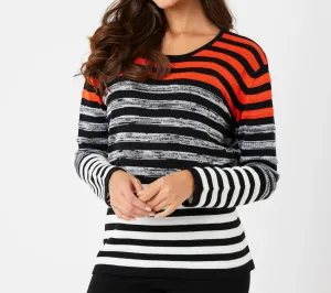 Stripe Scoop Neck Top In Coral/multi