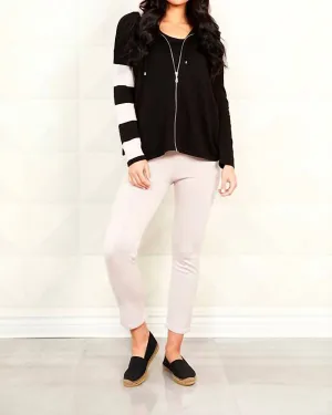 Stripe Zip Hoodie In Black/stone