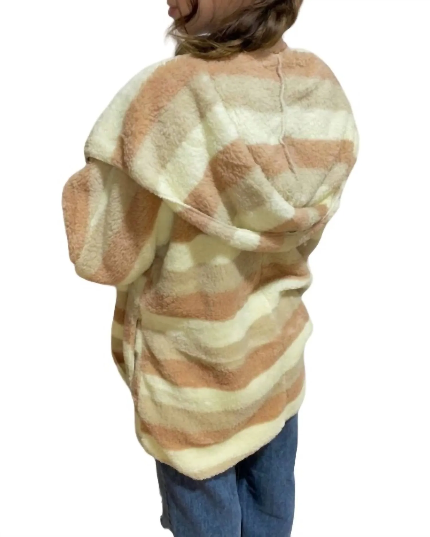 Striped Fur Hoodie In Rose/cream