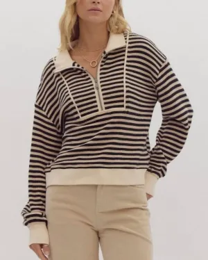 Striped Pullover In Black/cream