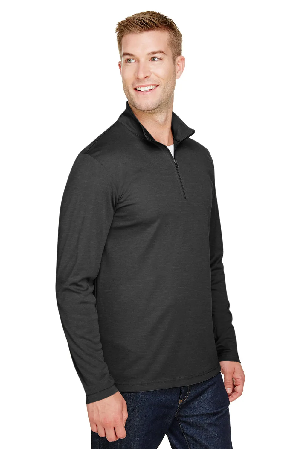 Team 365 Mens Zone Sonic Performance Moisture Wicking 1/4 Zip Sweatshirt - Heather Black