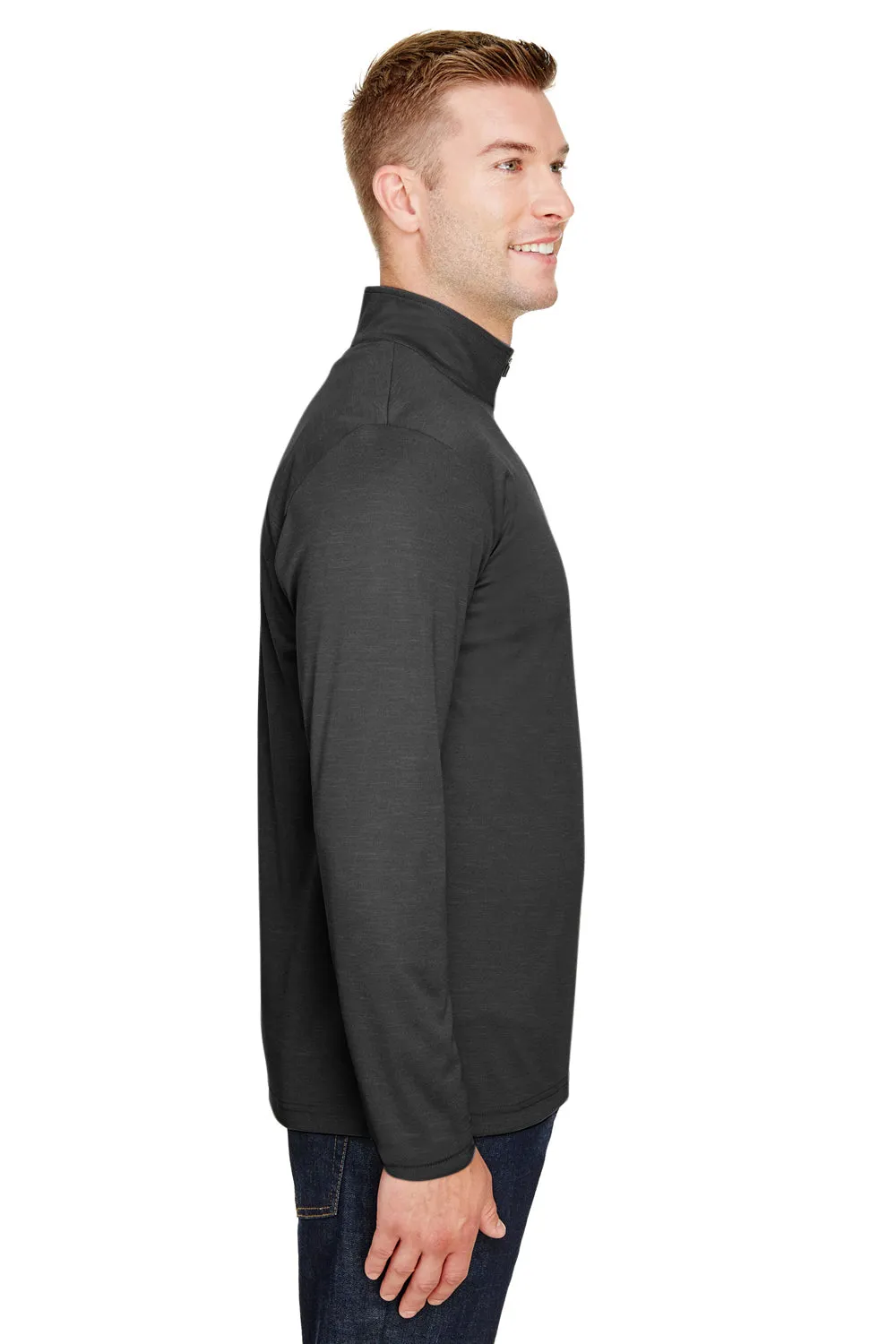 Team 365 Mens Zone Sonic Performance Moisture Wicking 1/4 Zip Sweatshirt - Heather Black