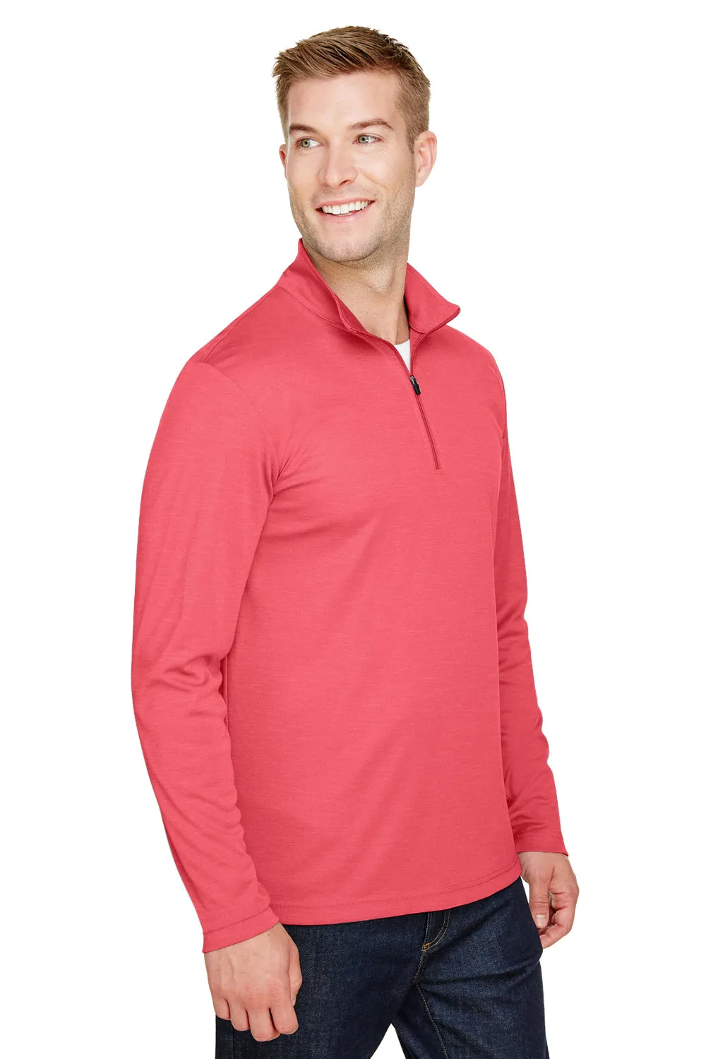 Team 365 Mens Zone Sonic Performance Moisture Wicking 1/4 Zip Sweatshirt - Heather Red