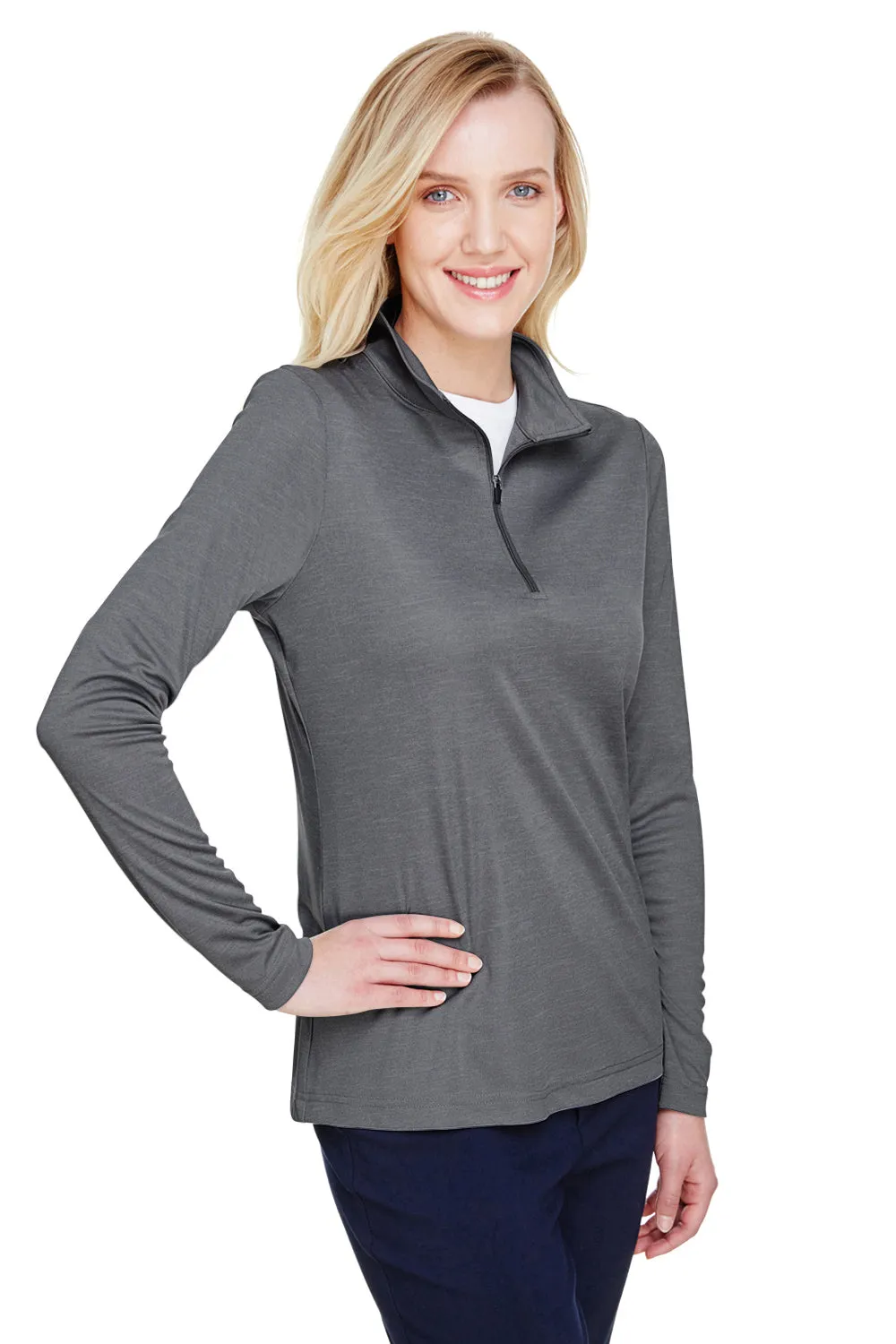 Team 365 Womens Zone Sonic Performance Moisture Wicking 1/4 Zip Sweatshirt - Heather Dark Grey