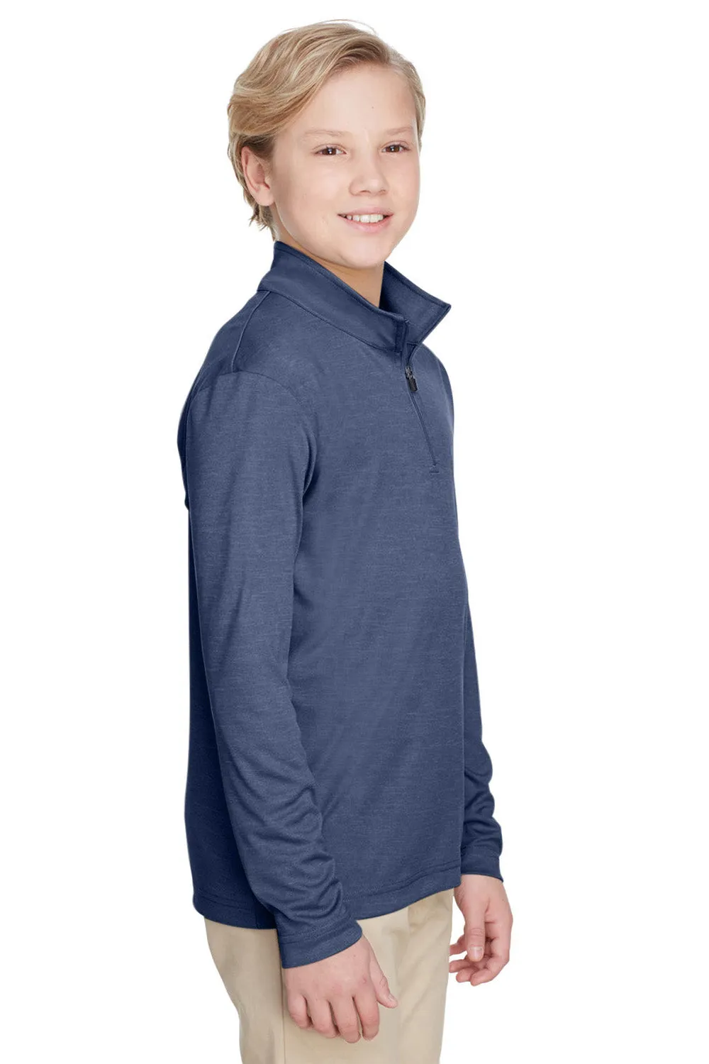 Team 365 Youth Zone Sonic Performance Moisture Wicking 1/4 Zip Sweatshirt - Heather Dark Navy Blue