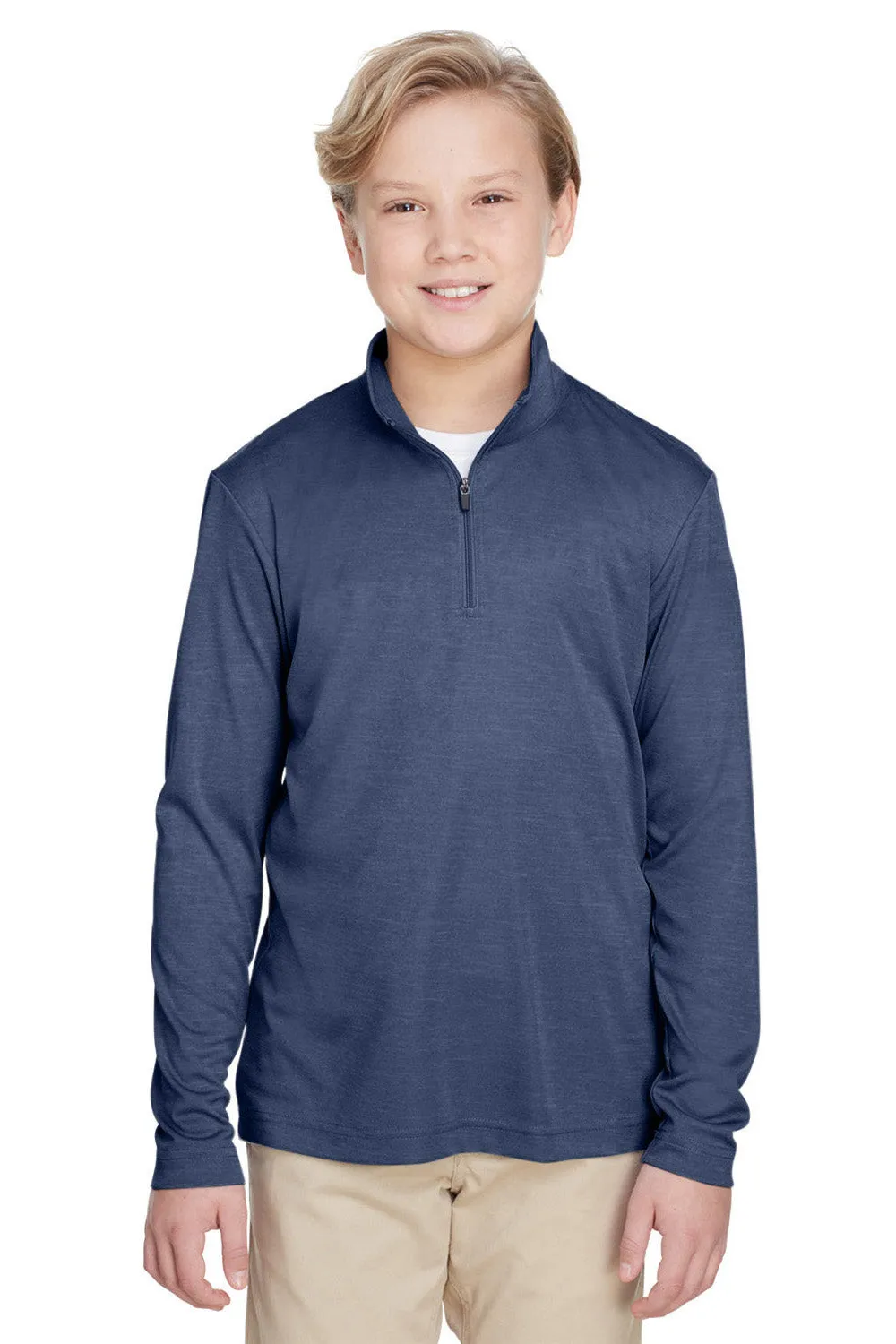 Team 365 Youth Zone Sonic Performance Moisture Wicking 1/4 Zip Sweatshirt - Heather Dark Navy Blue