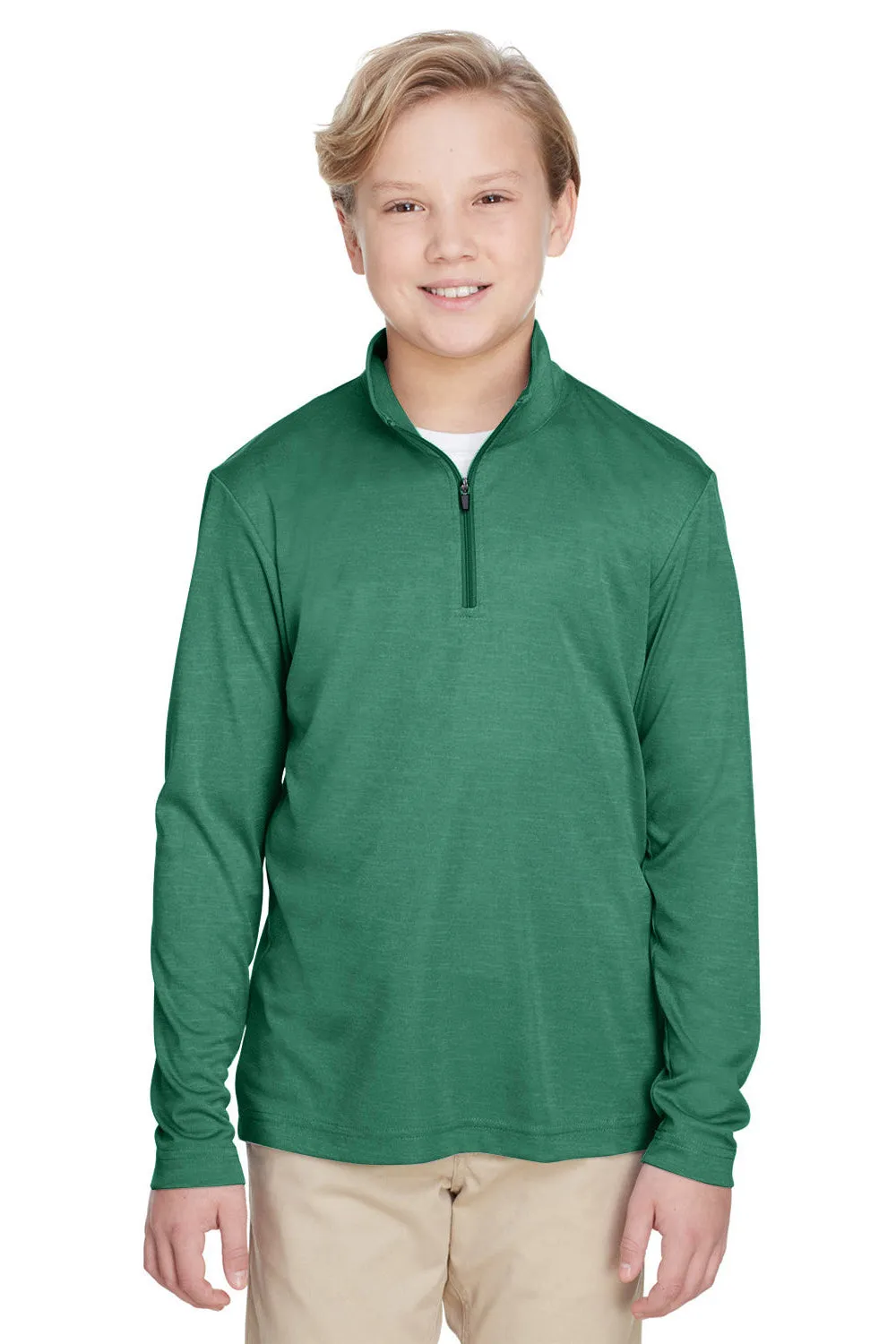 Team 365 Youth Zone Sonic Performance Moisture Wicking 1/4 Zip Sweatshirt - Heather Forest Green