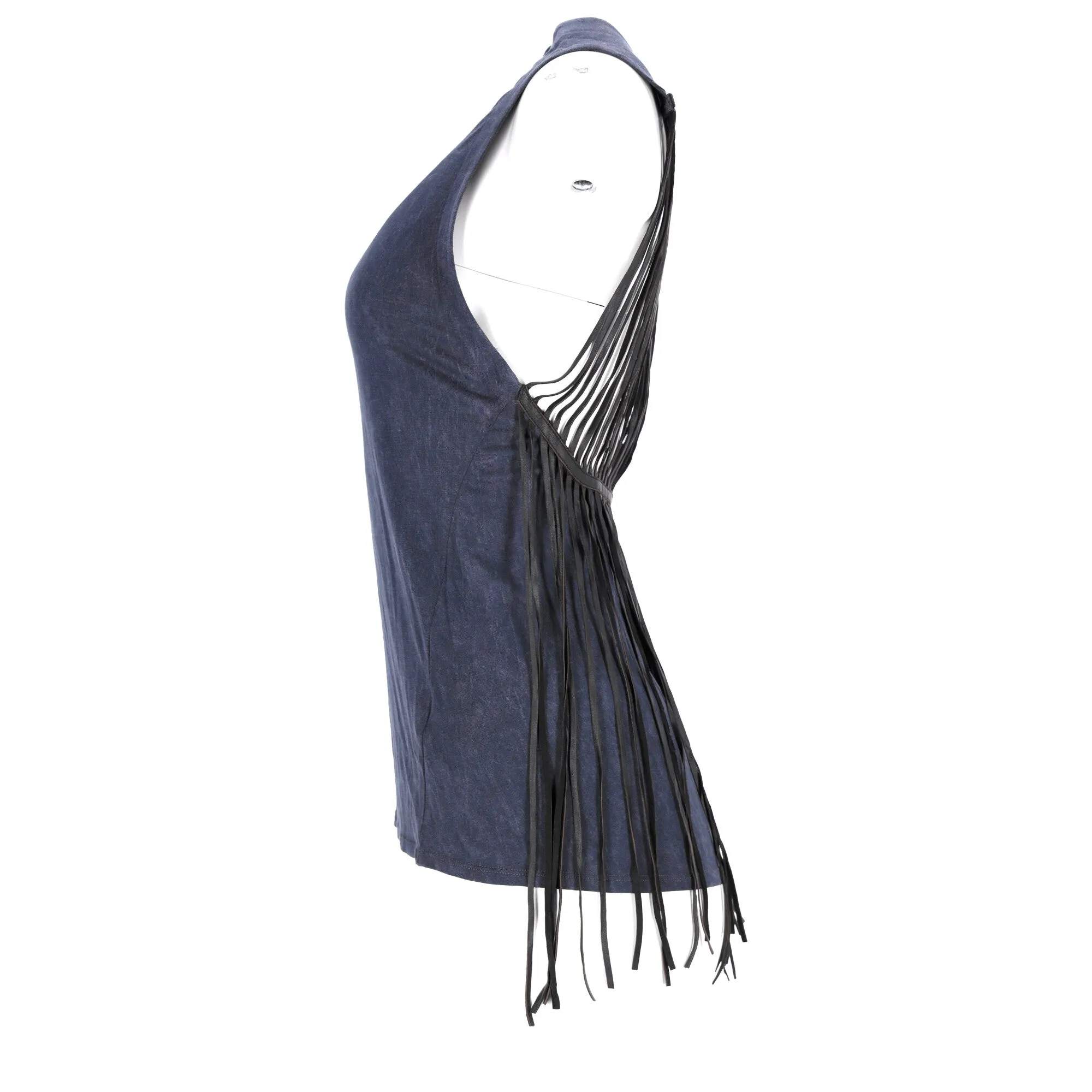 Theyskens' Theory Denim Fringe Detail Tank Top in Blue Cotton