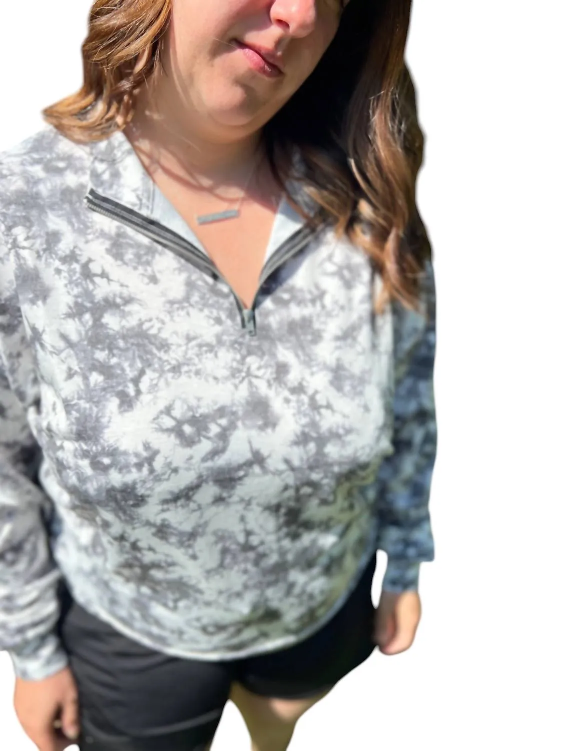 Tie Dye Halfway Zip Up Sweatshirt In Grey And White