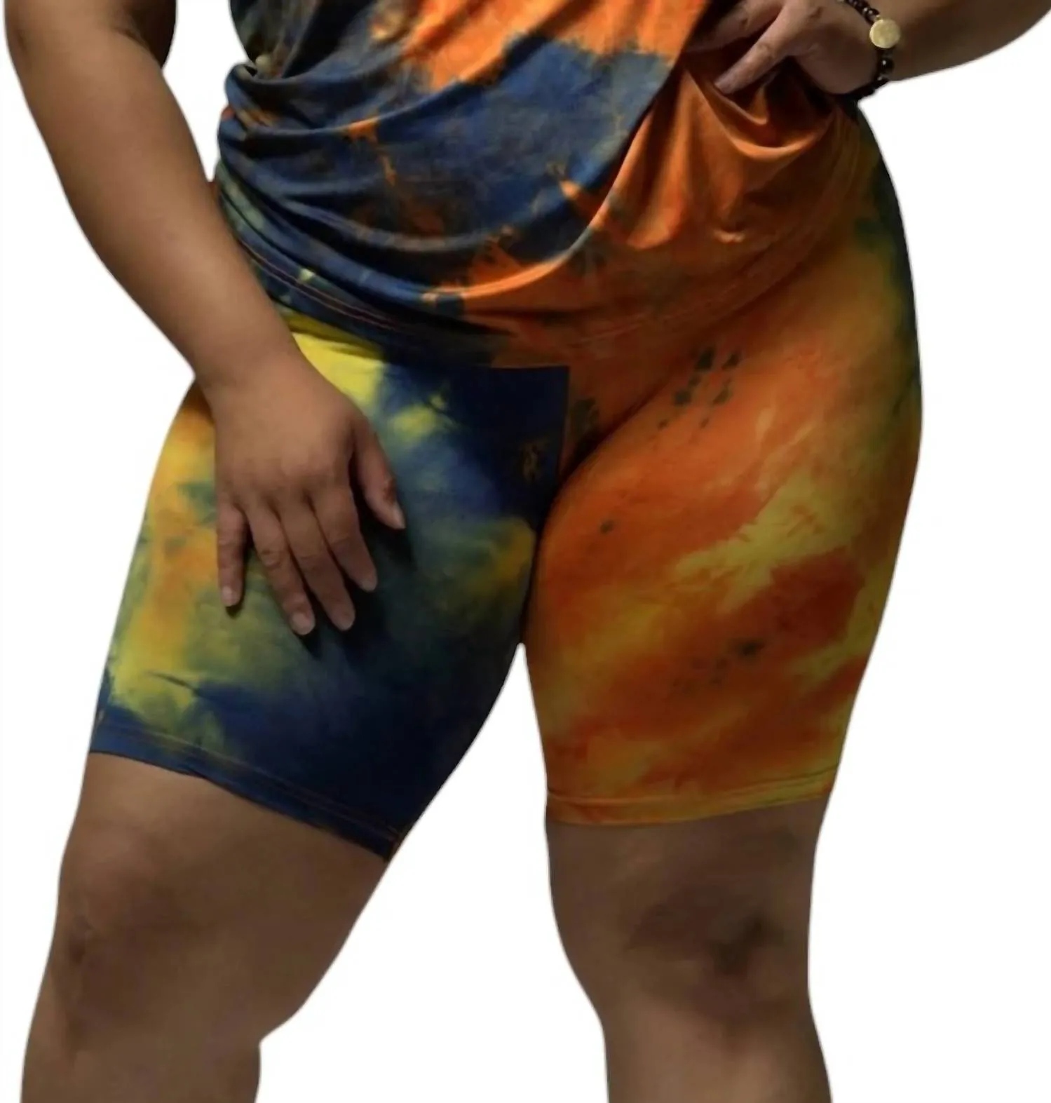 Tie Dye V-Neck Short Set In Orange Multi