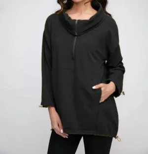 Toggle Zip Pullover In Black