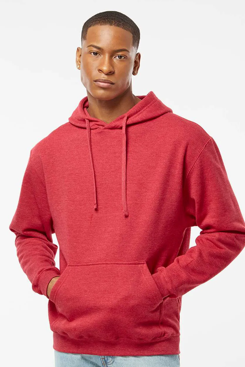 Tultex Mens Fleece Hooded Sweatshirt Hoodie w/ Pouch Pocket - Heather Red